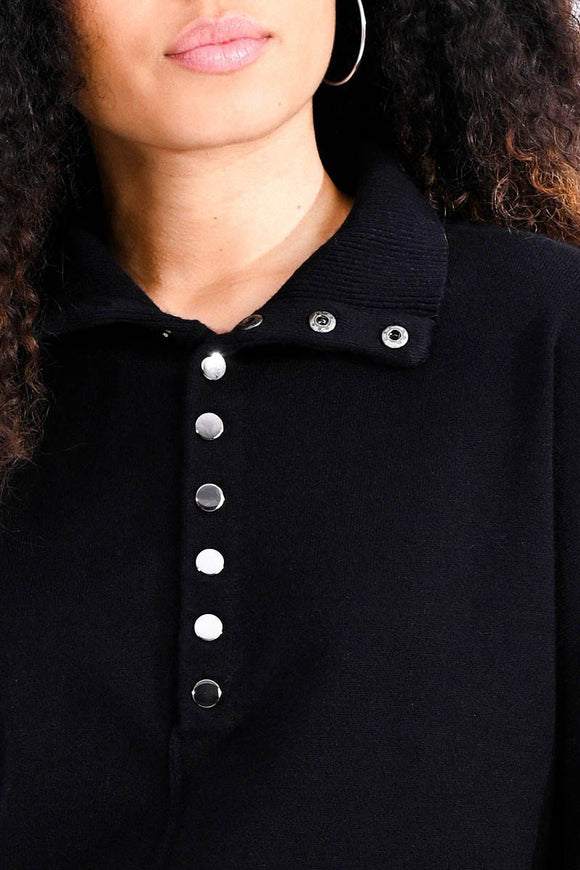 Black High-Neck Button Up Sweater