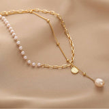 Ladies Lux Golden Beads and Pearl Necklace Gold