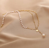 Ladies Lux Golden Beads and Pearl Necklace Gold