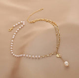 Ladies Lux Golden Beads and Pearl Necklace Gold