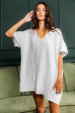 V-neck Short Sleeve Oversize T-shirt Dress FUCHSIA