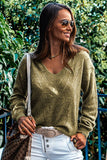 Sage Green Eyelet Drop Shoulder V Neck Sweater