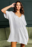 V-neck Short Sleeve Oversize T-shirt Dress FUCHSIA