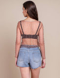 Pearl Rhinestone Studded See Through Mesh Top