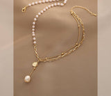 Ladies Lux Golden Beads and Pearl Necklace Gold