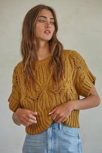 Iced Coffee Sweater Crochet Round Neck Short Sleeve Top