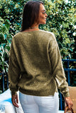 Sage Green Eyelet Drop Shoulder V Neck Sweater