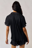 FEMME AND FLOWY PLEATED SHIRT TOP AND SHORTS SET BLACK / M