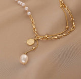 Ladies Lux Golden Beads and Pearl Necklace Gold