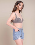 Pearl Rhinestone Studded See Through Mesh Top