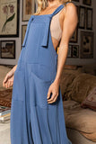 Overall Style Wide Leg Solid Ribbed Jumpsuit in CORNFLOWER BLUE