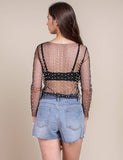 Pearl Rhinestone Studded See Through Mesh Top