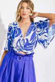 A printed woven top - IT13031: NAVY WHITE / Contemporary / M