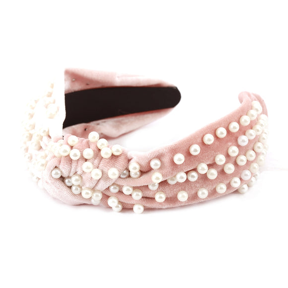 Pink Velvet with Pearls Headband