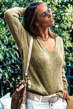 Sage Green Eyelet Drop Shoulder V Neck Sweater