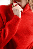 Casual Knit Turtleneck Drop Shoulder Sweater in Red