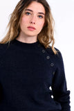 Fancy Buttons Crewneck Sweater in Navy Blue