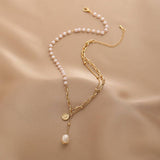 Ladies Lux Golden Beads and Pearl Necklace Gold