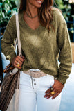 Sage Green Eyelet Drop Shoulder V Neck Sweater