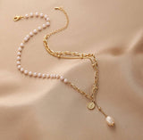 Ladies Lux Golden Beads and Pearl Necklace Gold