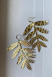 Leather Ferns in Gold Cracklen Snake Earrings