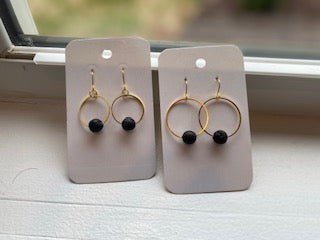 Tilda Hoops with Black Lava Rock Earrings