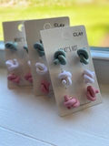 Sage Green, White and Pink Knot Set Earrings