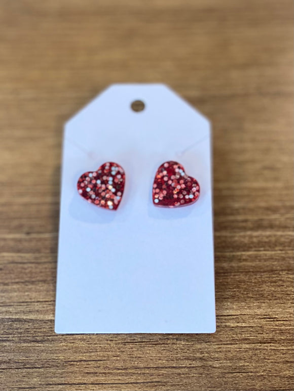Sparkle Heart in Red Earrings