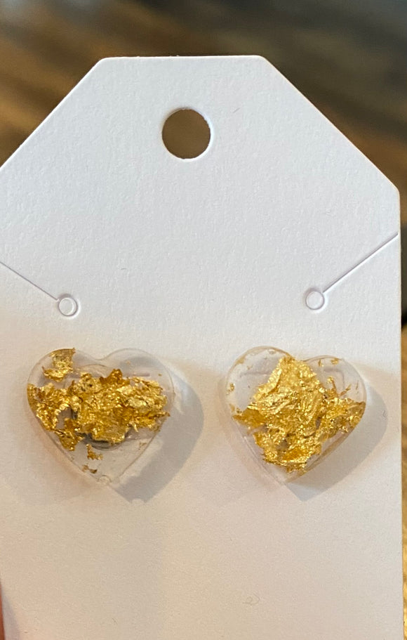 Sparkle Heart in Gold Flake Earrings