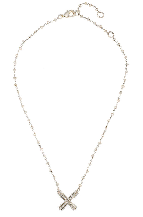 X  Shaped Silver Micro Pearl French Kiss Necklace