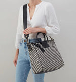 Sheila Large Satchel in Black and White Artisan Weave